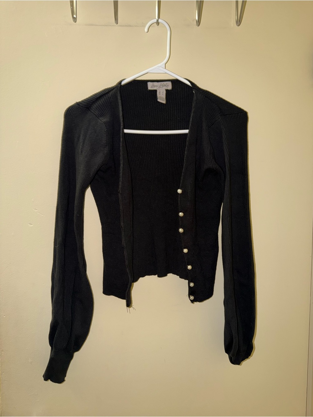 liberty Black Ribbed Pearl-Button Cardigan